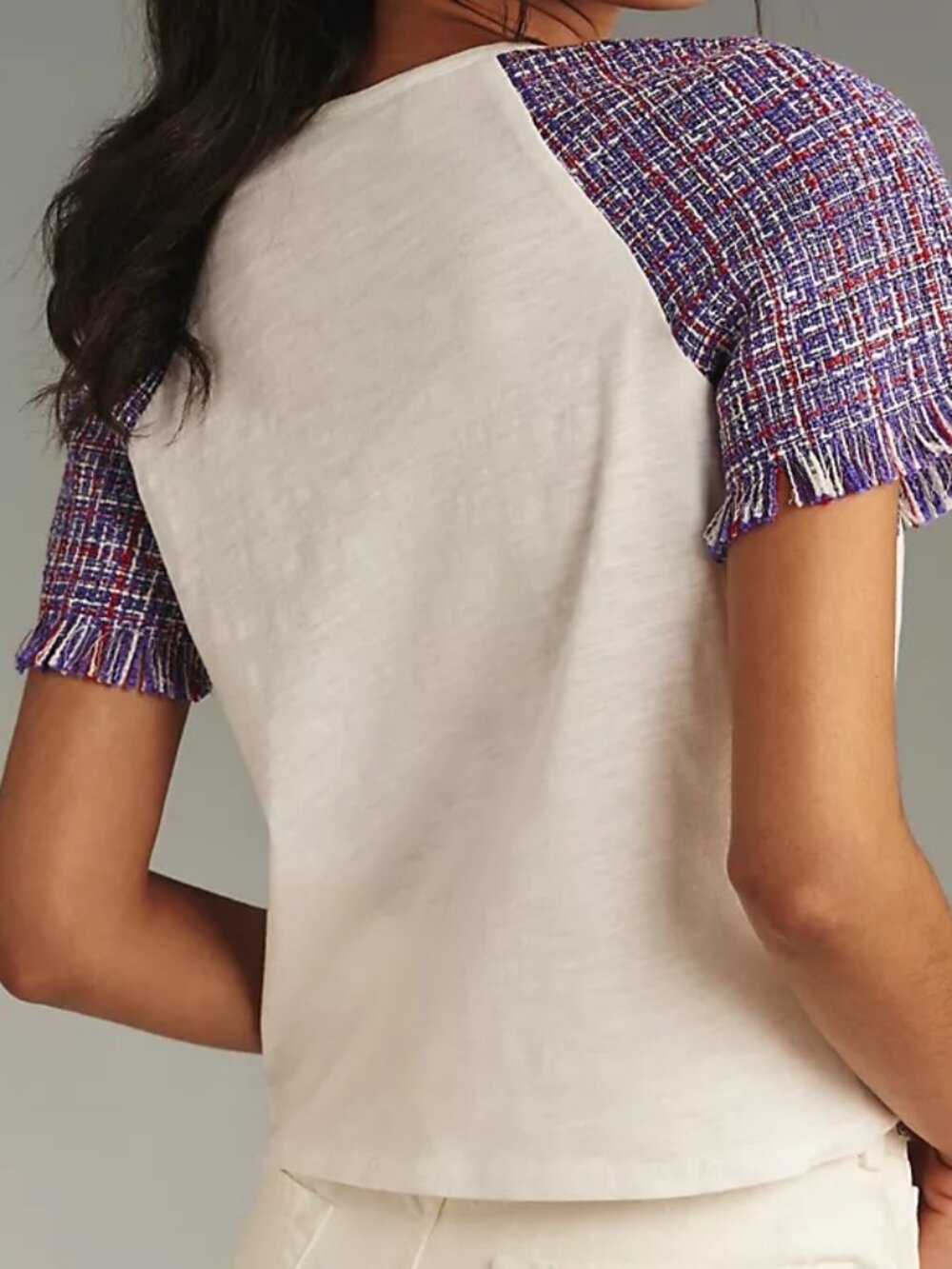 Anthropologie Tweed-Sleeve Tee Size M - Picture 2 of 6